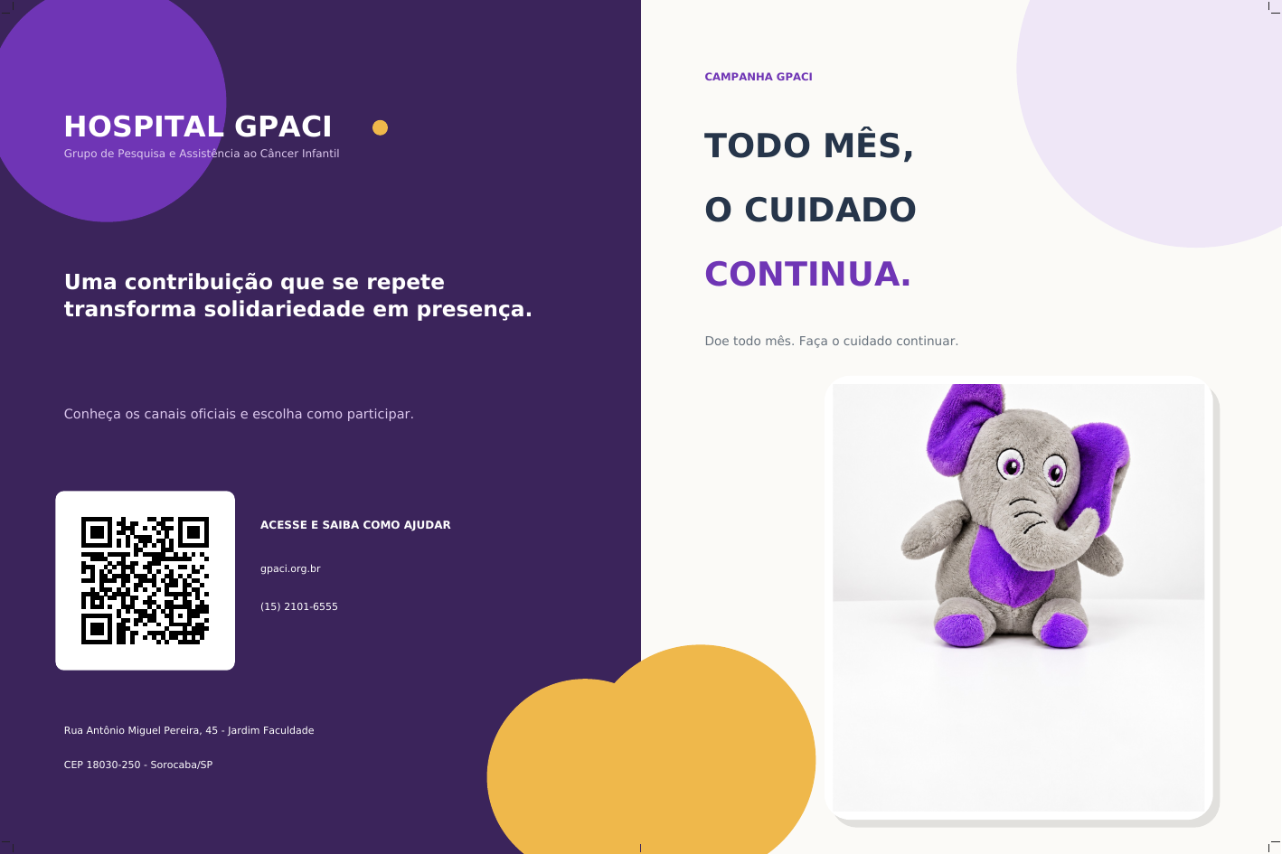 Face externa do folder do GPACI em roxo, azul-marinho e dourado