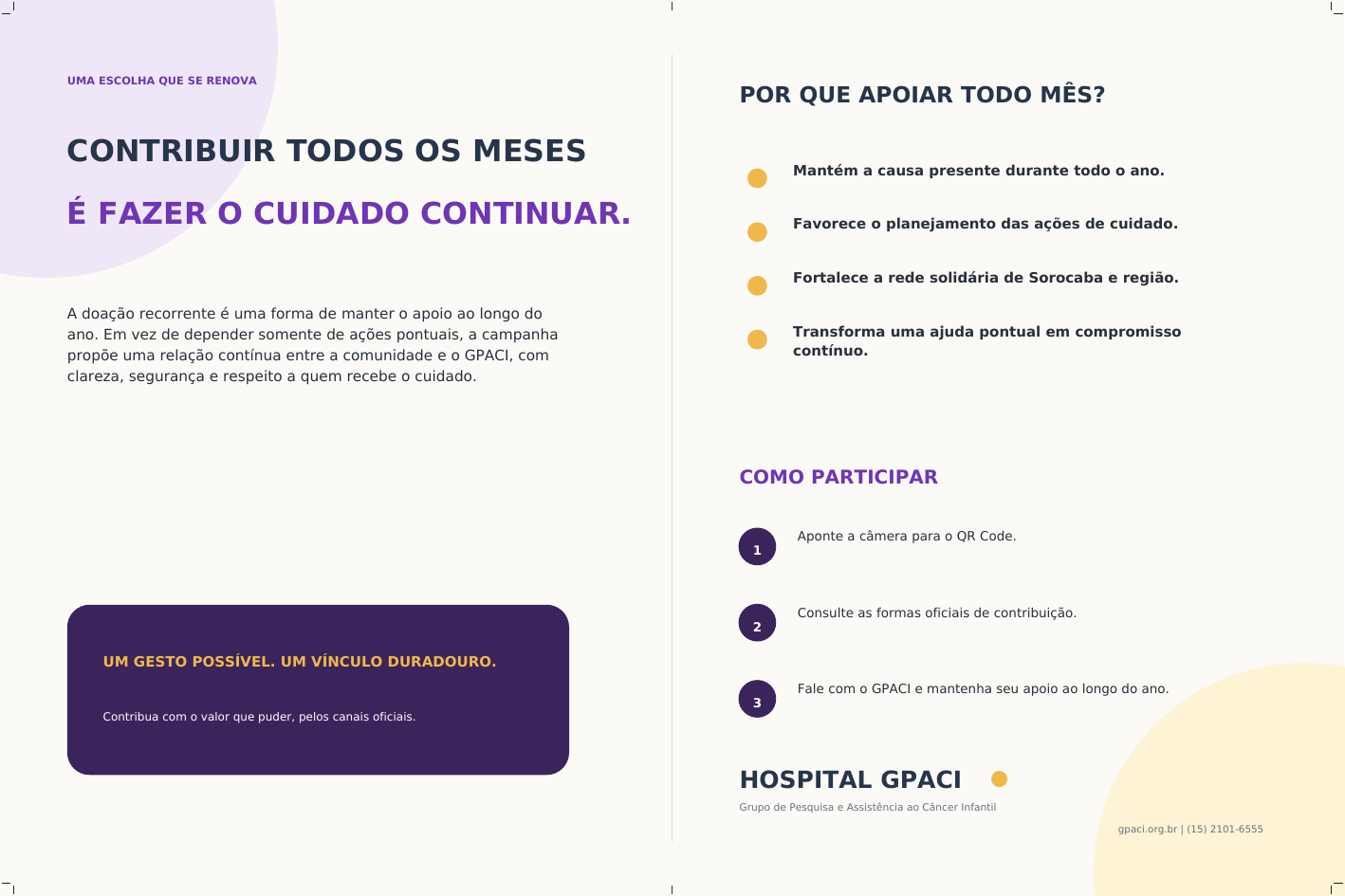 Face interna do folder com orientações sobre doação recorrente
